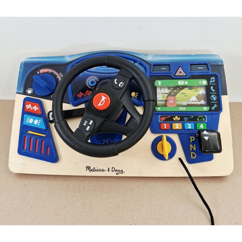 Melissa & Doug Vroom & Zoom Wooden Dashboard Steering Wheel Toy Tested-Working